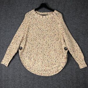 Magnolia Lane Sweater Womens M Open Knit Pullover Cream Mini Pom-Poms Artsy